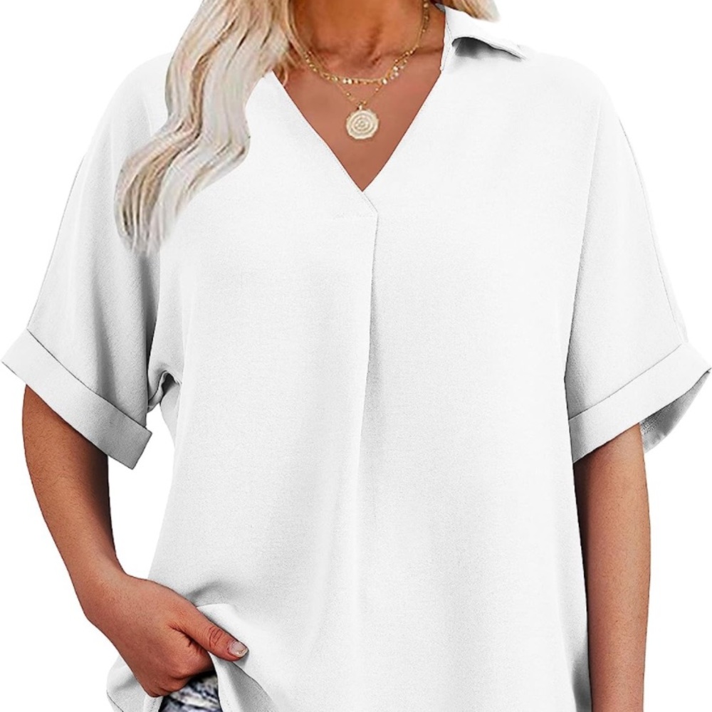 Ermonn Women's Work V Neck Chiffon Blouses Short Sleeve